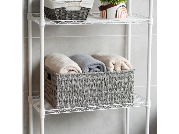 JS HOME Large Plastic Storage Basket with Handles,Grey