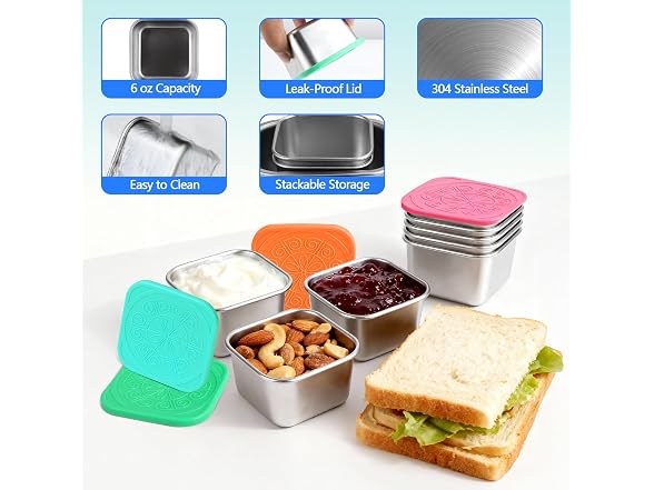 WAWINY 8 Pack Stainless Steel Snack Containers - 6oz