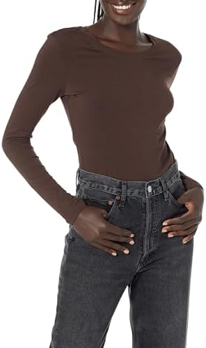 Amazon Essentials Women's Regular-Fit Long-Sleeve Crewneck T-Shirt (Available in Plus Size), Espresso, Large