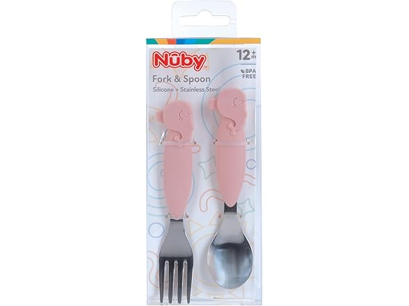 Nuby Fork and Spoon Set - Pink Whale