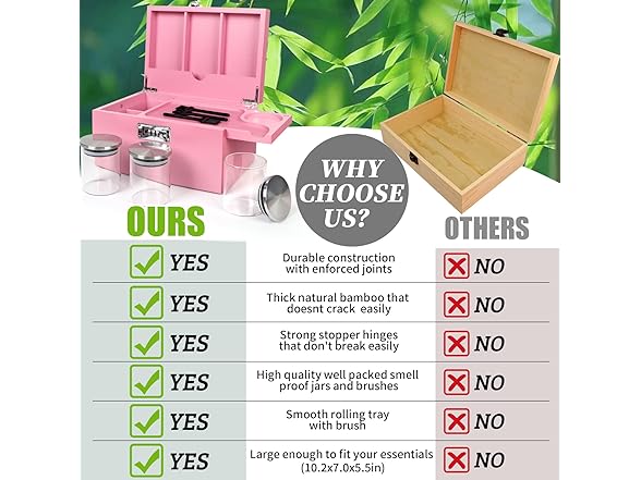 TISEMENT Large Pink Bamboo Box with Combination Lock