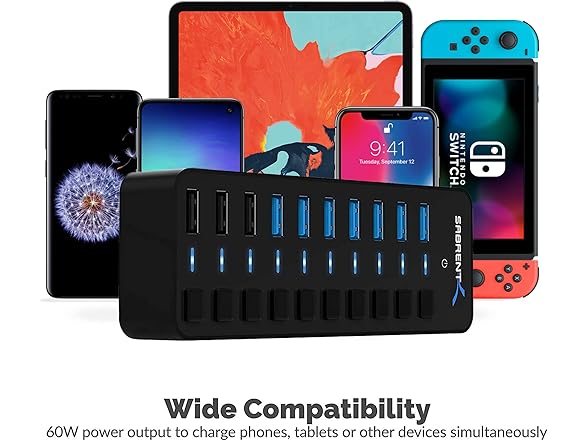 SABRENT 10-Port USB 3.0 Hub 60W Powered