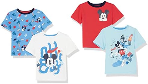 Amazon Essentials Disney | Marvel | Star Wars Boys' Short-Sleeve T-Shirts (Previously Spotted Zebra), Pack of 4, Mickey Print, Large