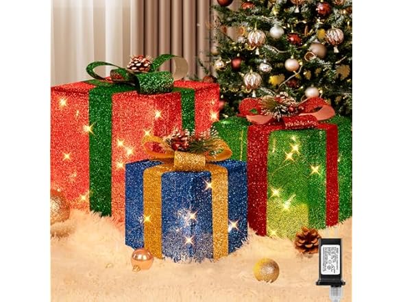 Brightever Set of 3 Christmas Lighted Gift Boxes