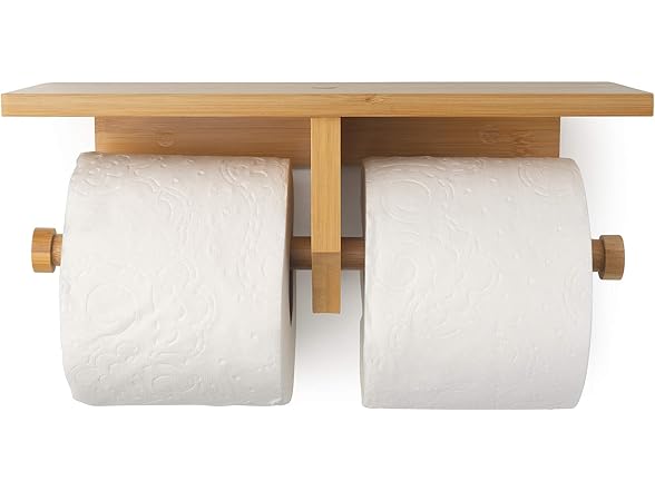 Natural Bamboo Double Dual Toilet Paper Holder