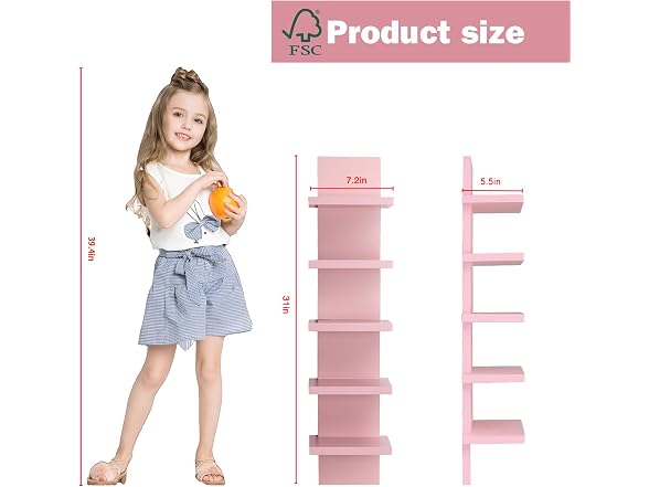Bloddream 5-Tier Wall Shelves Pink 30.7