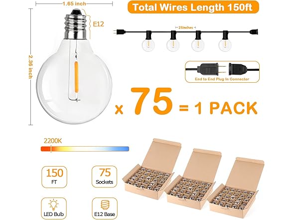 VerRon 150FT LED Globe Outdoor String Lights