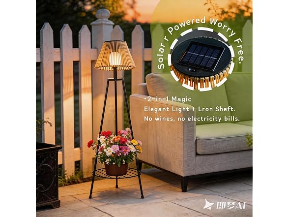 DJGIFI Solar Floor Lamp Plant Shelf