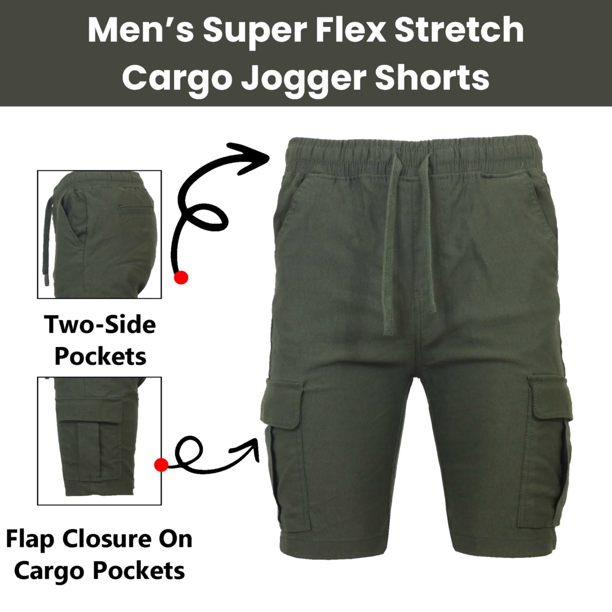 3Pk Mens Super Stretch Cargo Shorts - Gallery 20