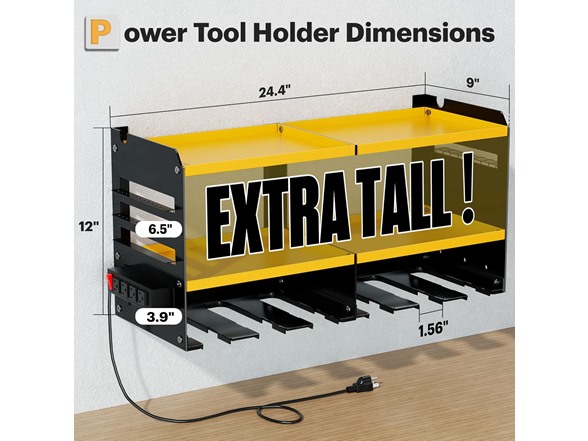 Large Power Tool Organizer Wall Mount- No Power Strip