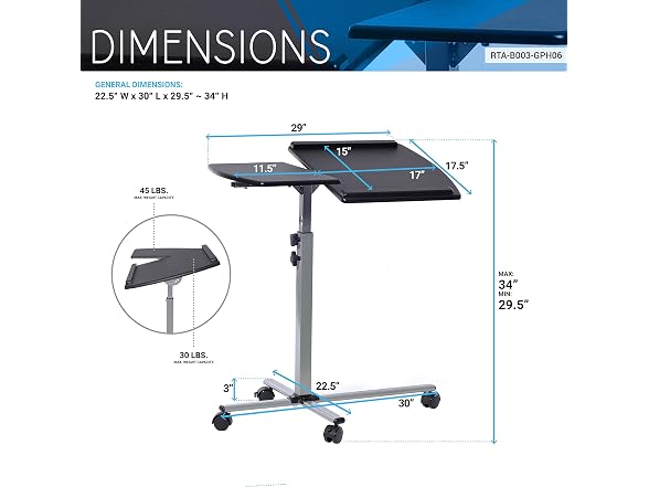 Techni Mobili Adjustable Portable Laptop Cart