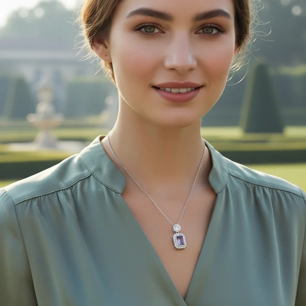 Violet Emerald Cut Diamond Necklace - Gallery 6