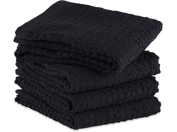 DII Terry Waffle Dishtowel 4PcSet, Black