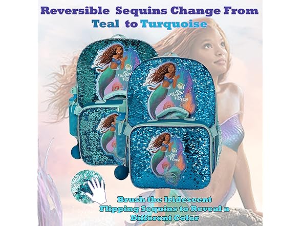 (4 Piece) 16" Disney Mermaid Backpack