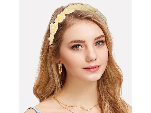 Honbay Faux Pearl Flower Hair Hoop Headband White