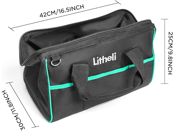 Litheli Tough Tool Bag 16-inch, Close Top