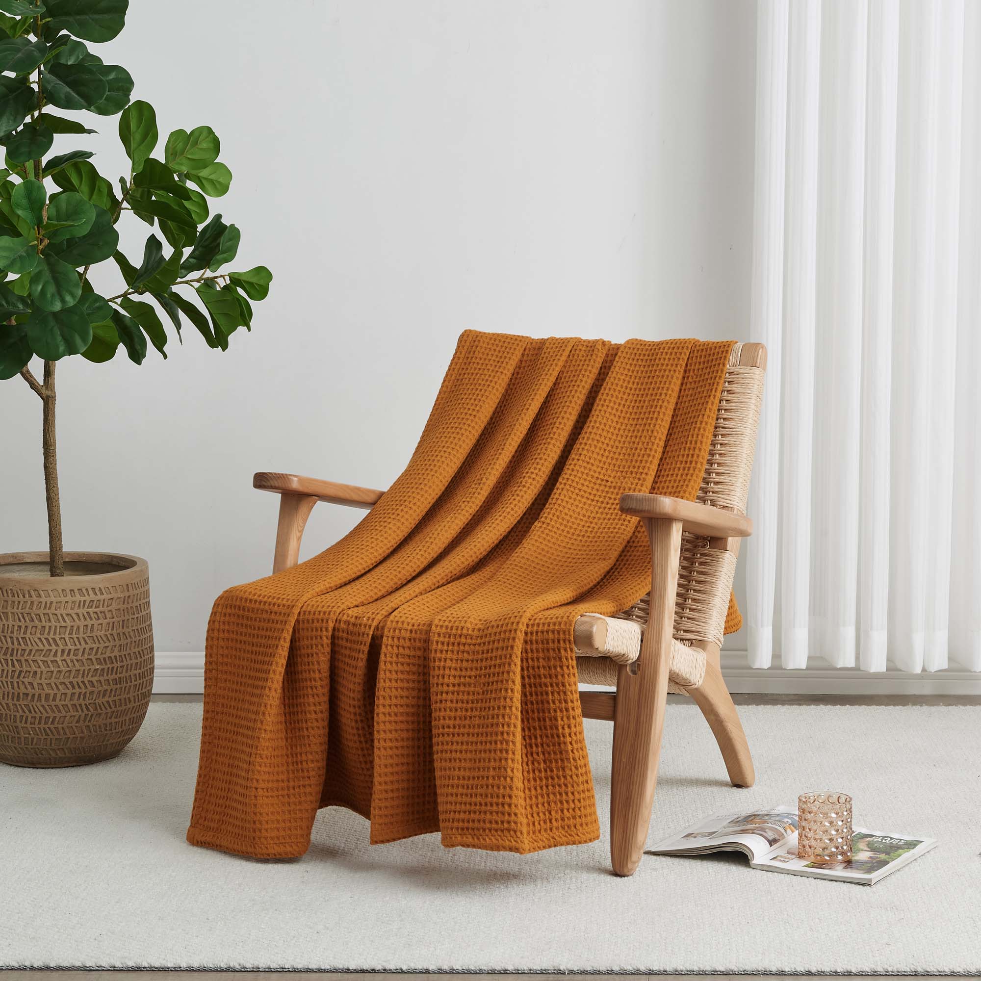 Patina Vie Cotton Waffle Knit Blanket - Gallery 27