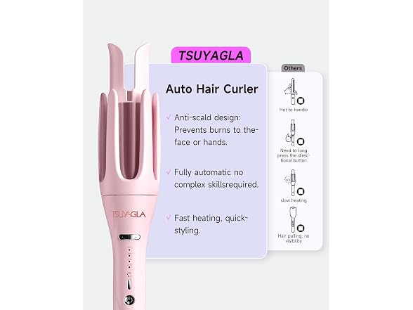 TSUYAGLA Pink 1"-1.25"-1.5" Barrels Automatic Curling Iron