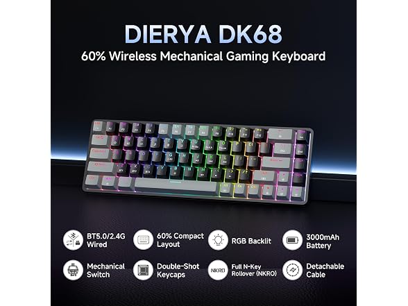 DIERYA DK68 Wireless Keyboard, Grey