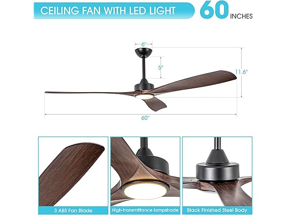 Parrot Uncle F6004BR-PU 60" Ceiling Fan, Walnut