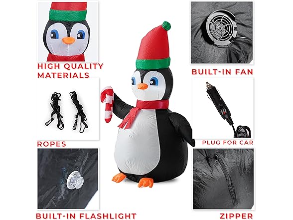 Zone Tech CR0006 Penguin Blow-Up Décor for Cars Black/W