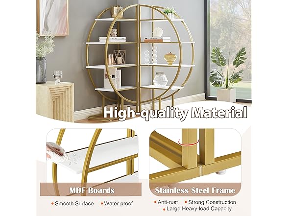 4-Tier L Shaped Bookshelf, Modern Half Moon