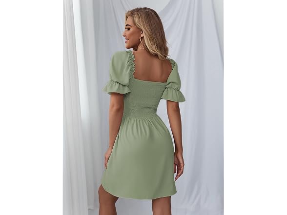 Wdirara Women (XS) Square Neck Flounce Short Dress