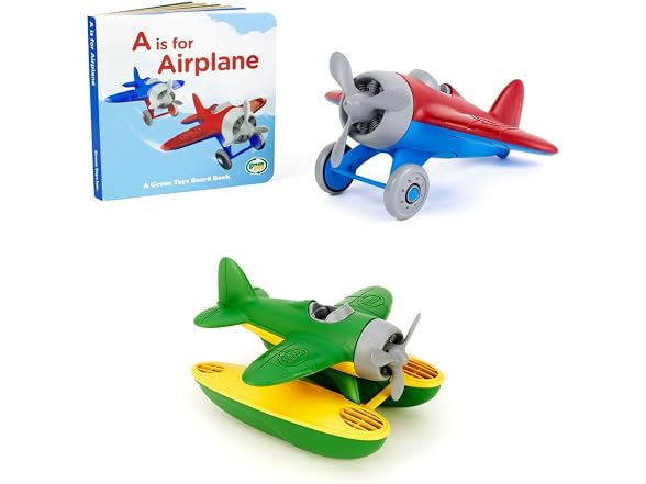 Green Toys Seaplane Green & Airplane Board Book Bundle
