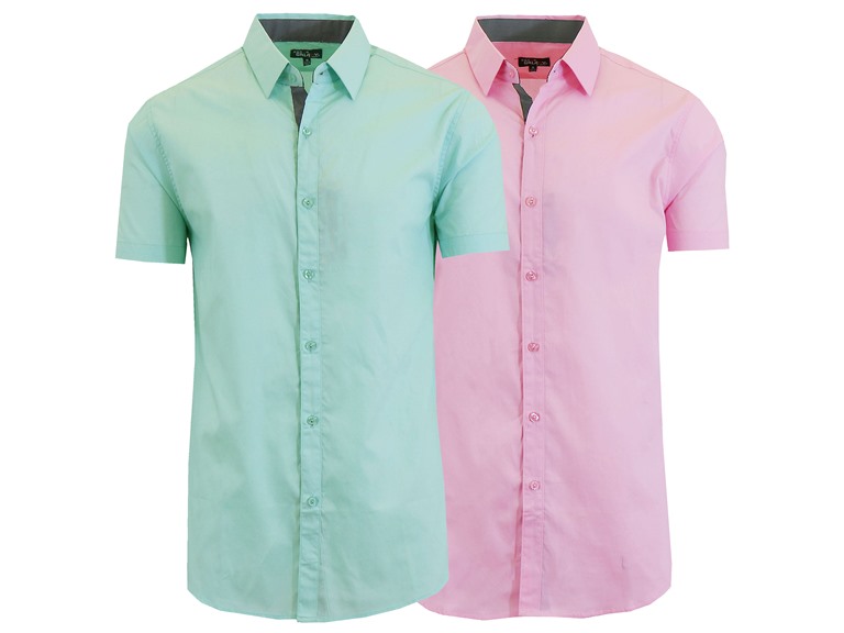 GBH WC-----(New 2Packs) / MSS-500 / MT-PK / S Small 2Pk Mens S/S Solid Classic Dress Shirts Mint & Pink