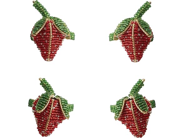 Creative Co-Op 4-Piece Glass Beaded Strawberry Napkin Rings