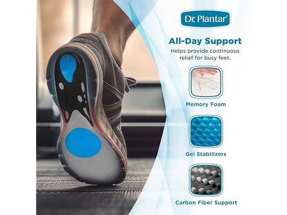 Dr. Plantar Insoles for Men, Sizes 8-12, Trim to Fit,
