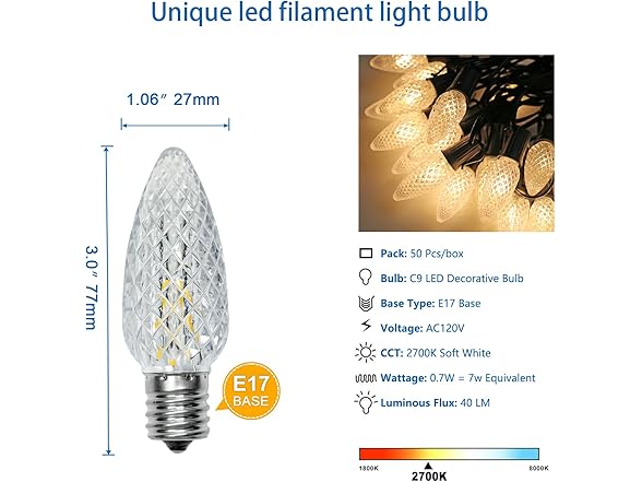 MYEMITTING 50 Pack C9 Christmas Lights