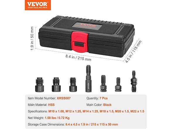 7-Piece Thread Chaser Set, Metric Thread