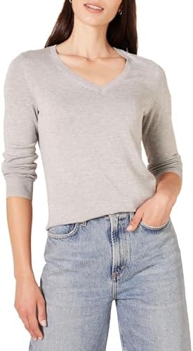Amazon Essentials Women's Regular-Fit Lightweight Long-Sleeve V-Neck Sweater (Available in Plus Size), Light Grey Heather, 6X