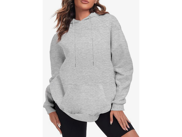 FKEEP Oversize Hoodies Women Fleece Crewneck Sweatshirt Casual Long Sleeve Pullover Tops with Pockets(Light Grey,Medium)