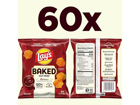 60PK Baked Lay’s Potato Chips, Barbecue