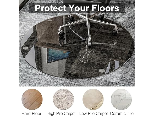 46" x 46" Round Tempered Glass Chair Mat