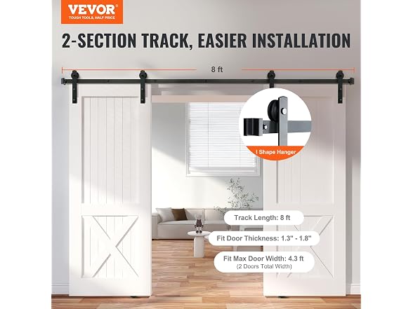 8FT Sliding Barn Door Hardware Kit, 330LBS Heavy