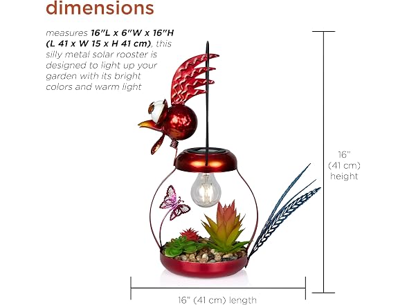 Alpine Corp Solar Rooster LED16in Red