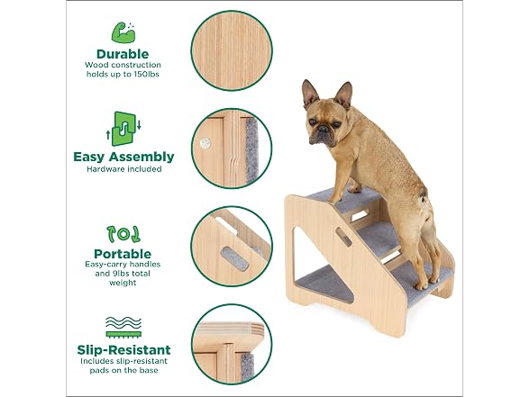 Furhaven Steady Paws 3-Step Pet Stairs, Natural/Gray