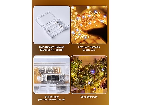 Brightown Fairy Lights Battery Operated, 4-Pack