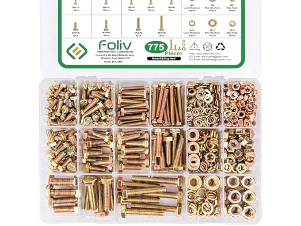 FOLIV 775PCS Grade 8.8 M6 M8 M10 Bolts and Nuts Assortment Kit