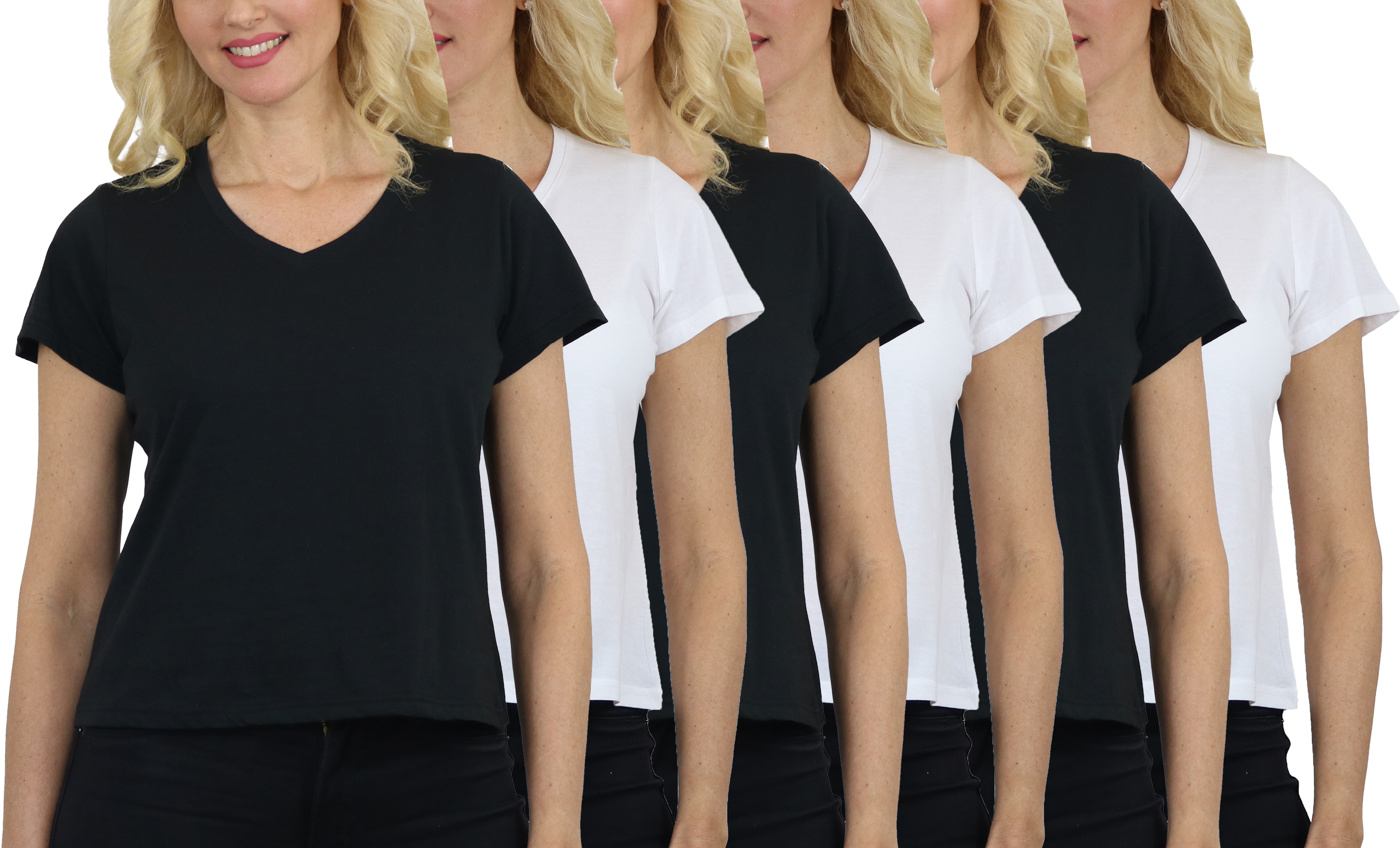 3&6Pk Womens S/S V-Neck Cotton Tee (S-2XL) - Gallery 20