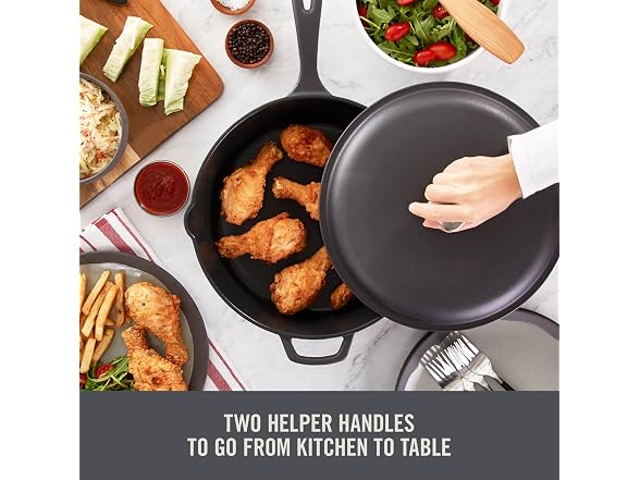 Zakarian Nonstick Cast Iron Deep Skillet with Cast Iron Lid