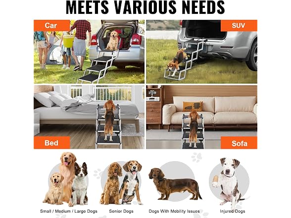VEVOR Dog Stair for Cars, Wide 4-step