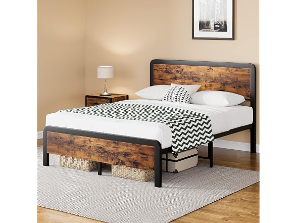 IDEALHOUSE Queen Bed Frame with Wood Headboard
