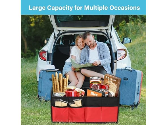 Simple Deluxe Car Trunk Organizer, Red