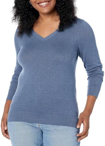 Amazon Essentials Women's Regular-Fit Lightweight Long-Sleeve V-Neck Sweater (Available in Plus Size), Blue Heather, 5X