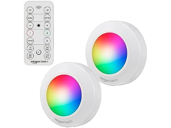 Amazon Basics LED Puck Lights, 2-Pack, White