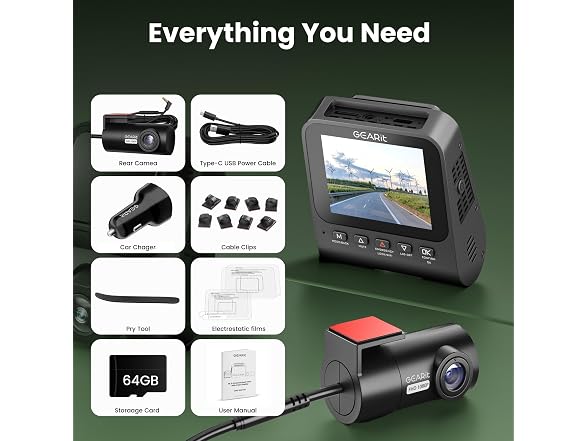 GEARit 4K Dash Cam Front and Rear